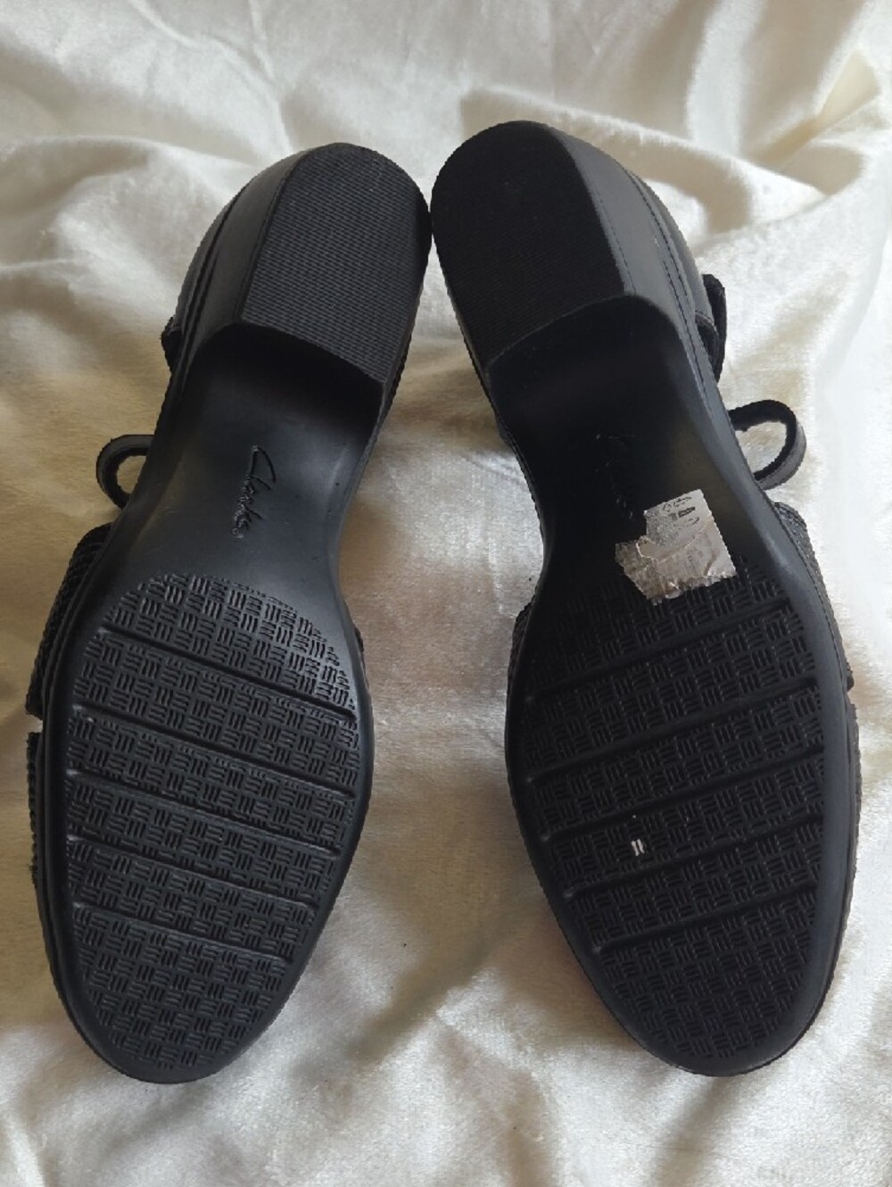 Clarks Black Leather Ankle-Strap Heels with Textured Vamp - Picture 7 of 7
